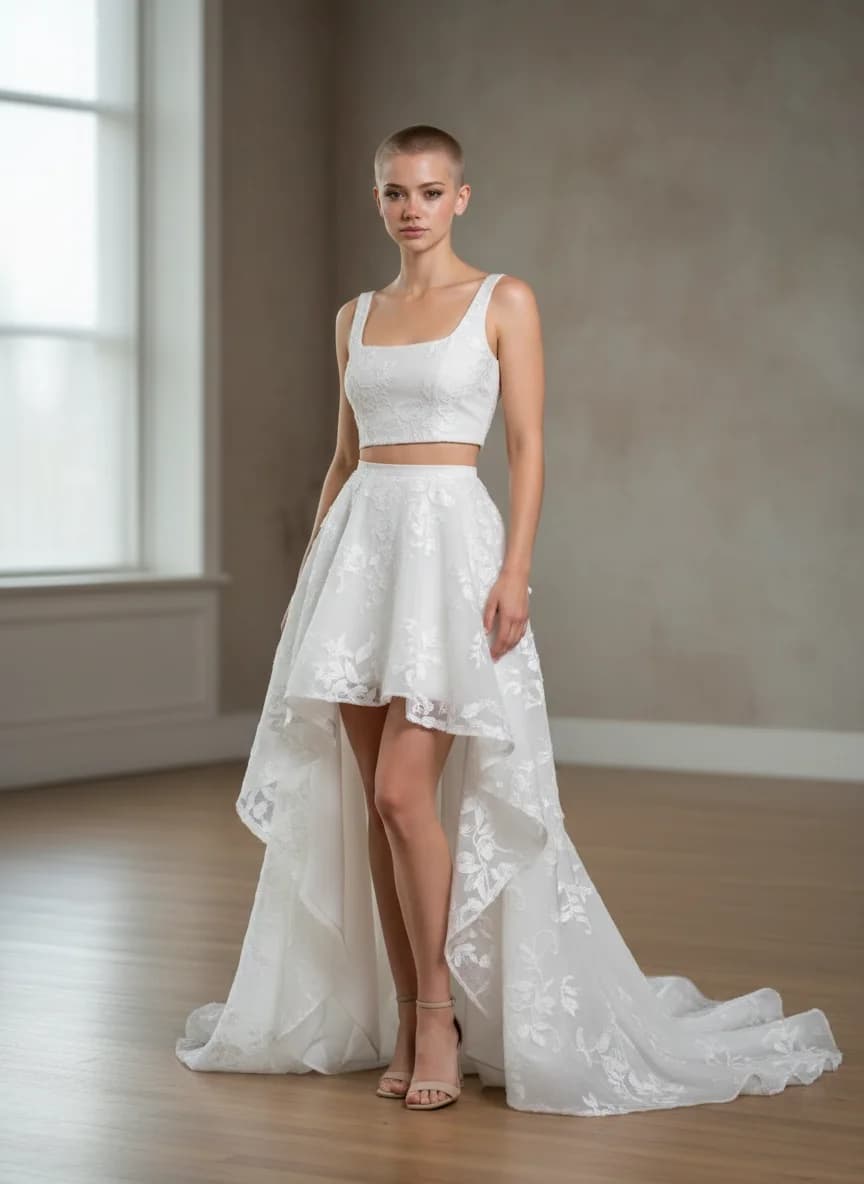 Two Piece dress with High-Low and Square neckline