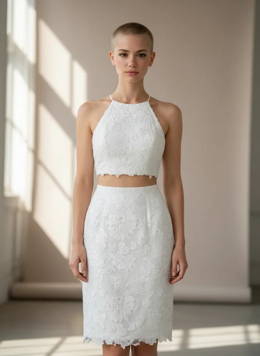 Two Piece dress with Knee Length and Halter neckline