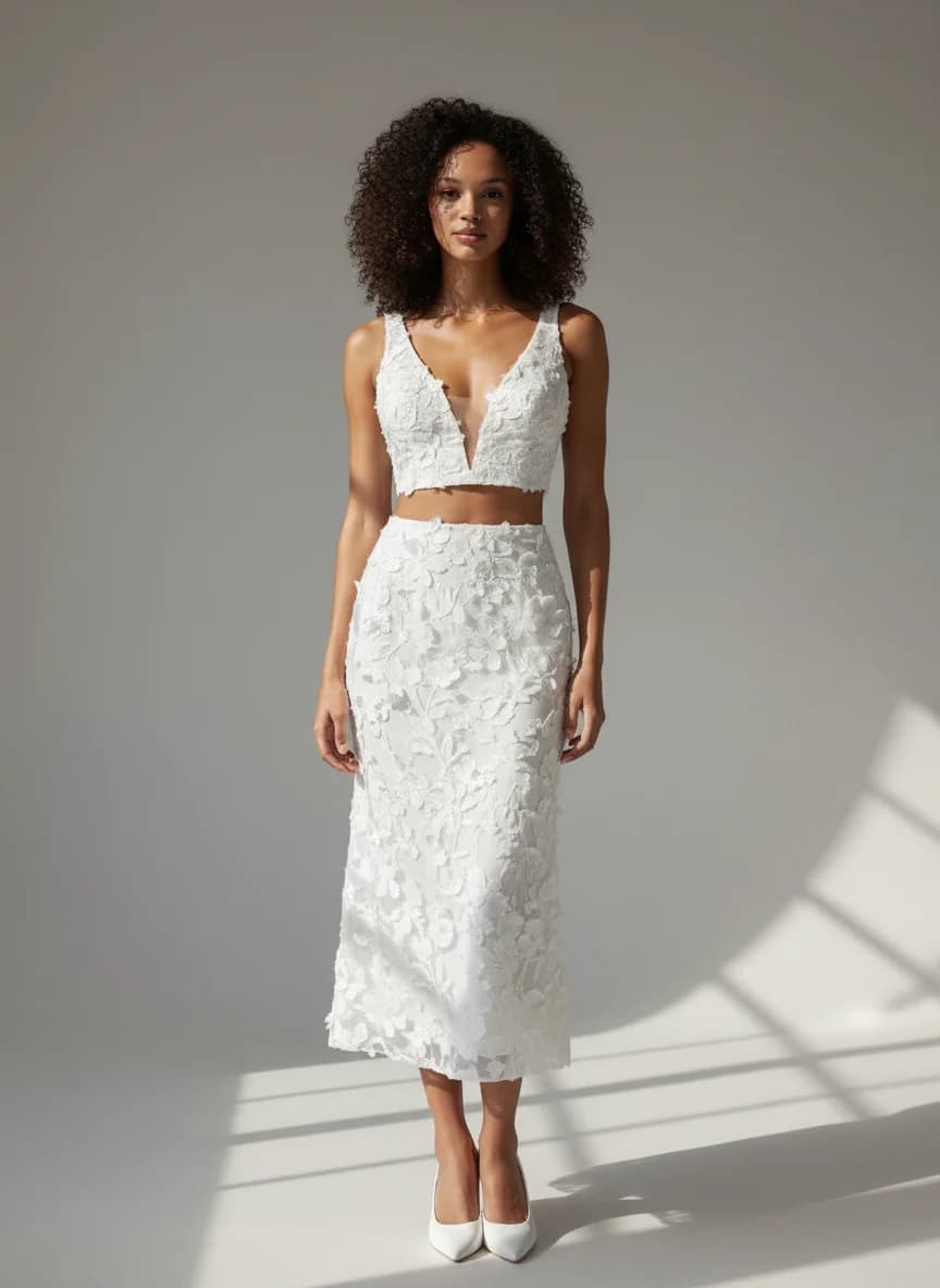 Two Piece dress with Knee Length and Plunge neckline