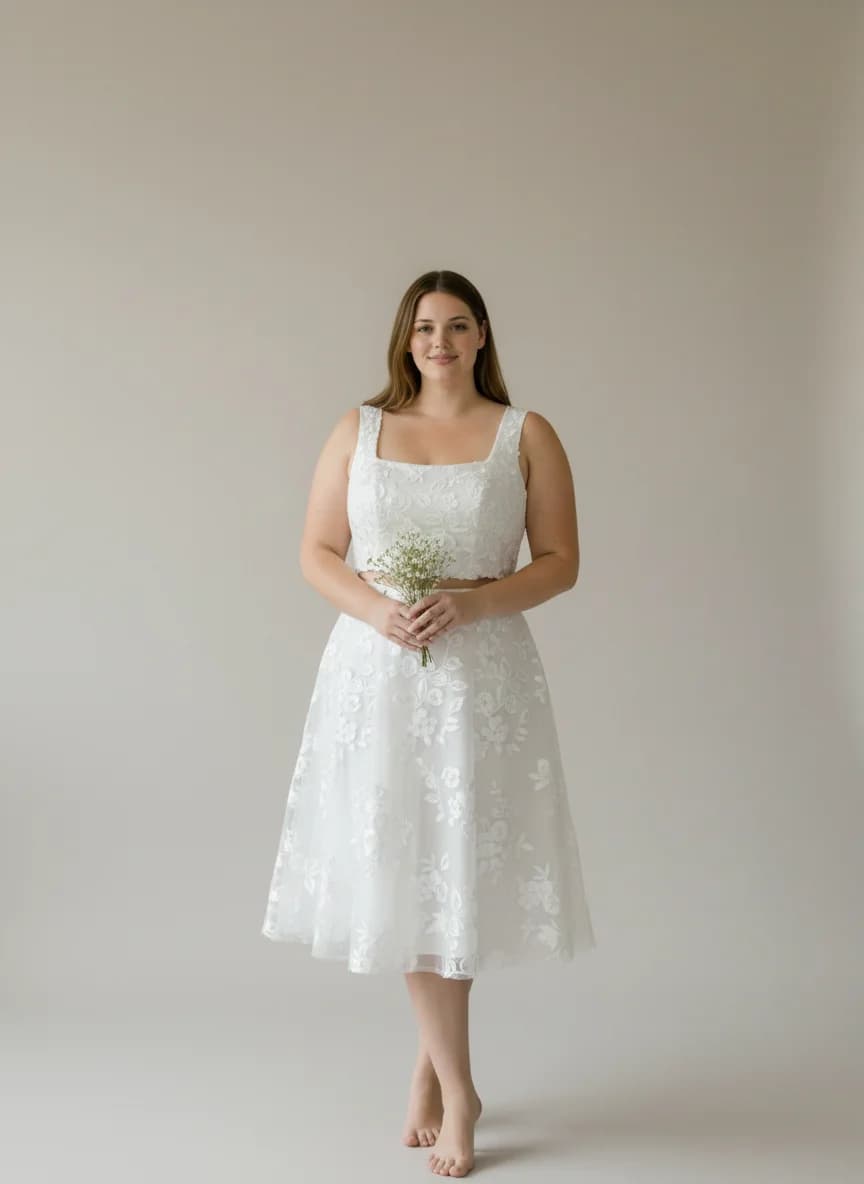 Two Piece dress with Knee Length and Square neckline