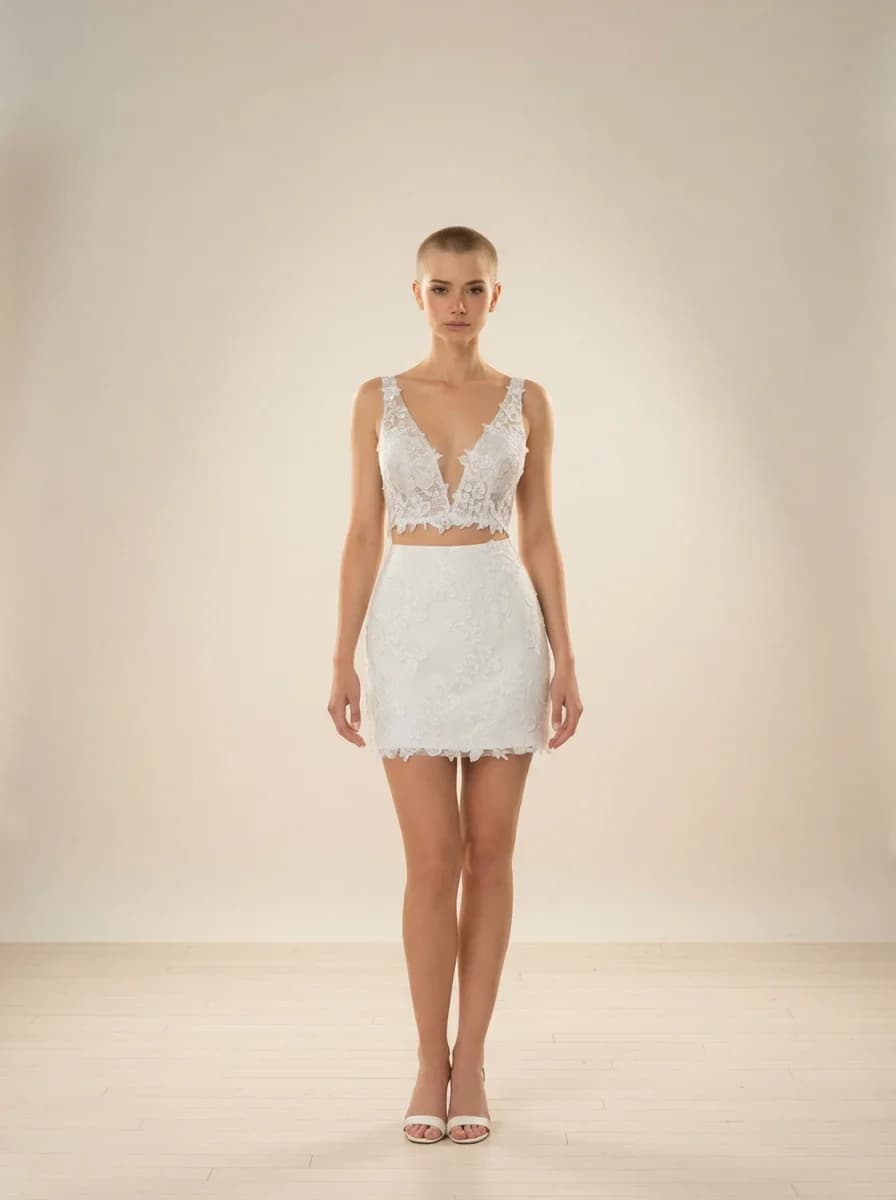 Two Piece dress with Mini and Plunge neckline