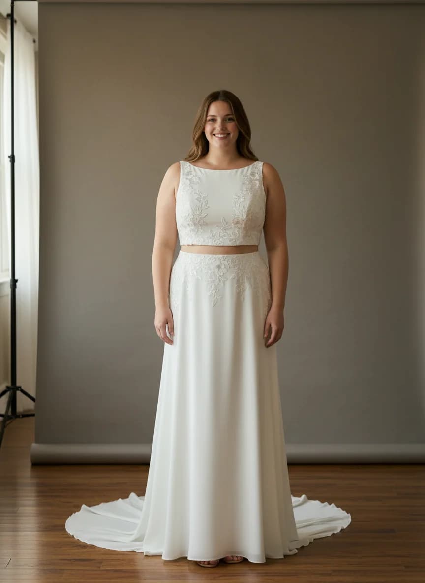 Two Piece dress with Sweep Train and Boat Neck neckline