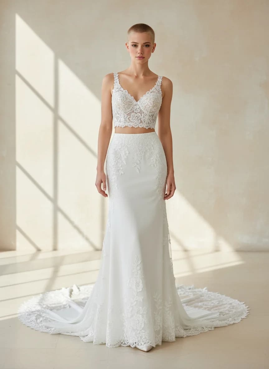 Two Piece dress with Sweep Train and Sweetheart neckline