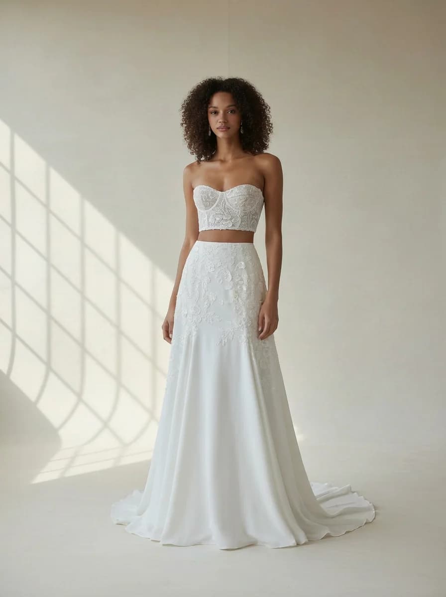 Two Piece dress with Sweep Train and Strapless neckline