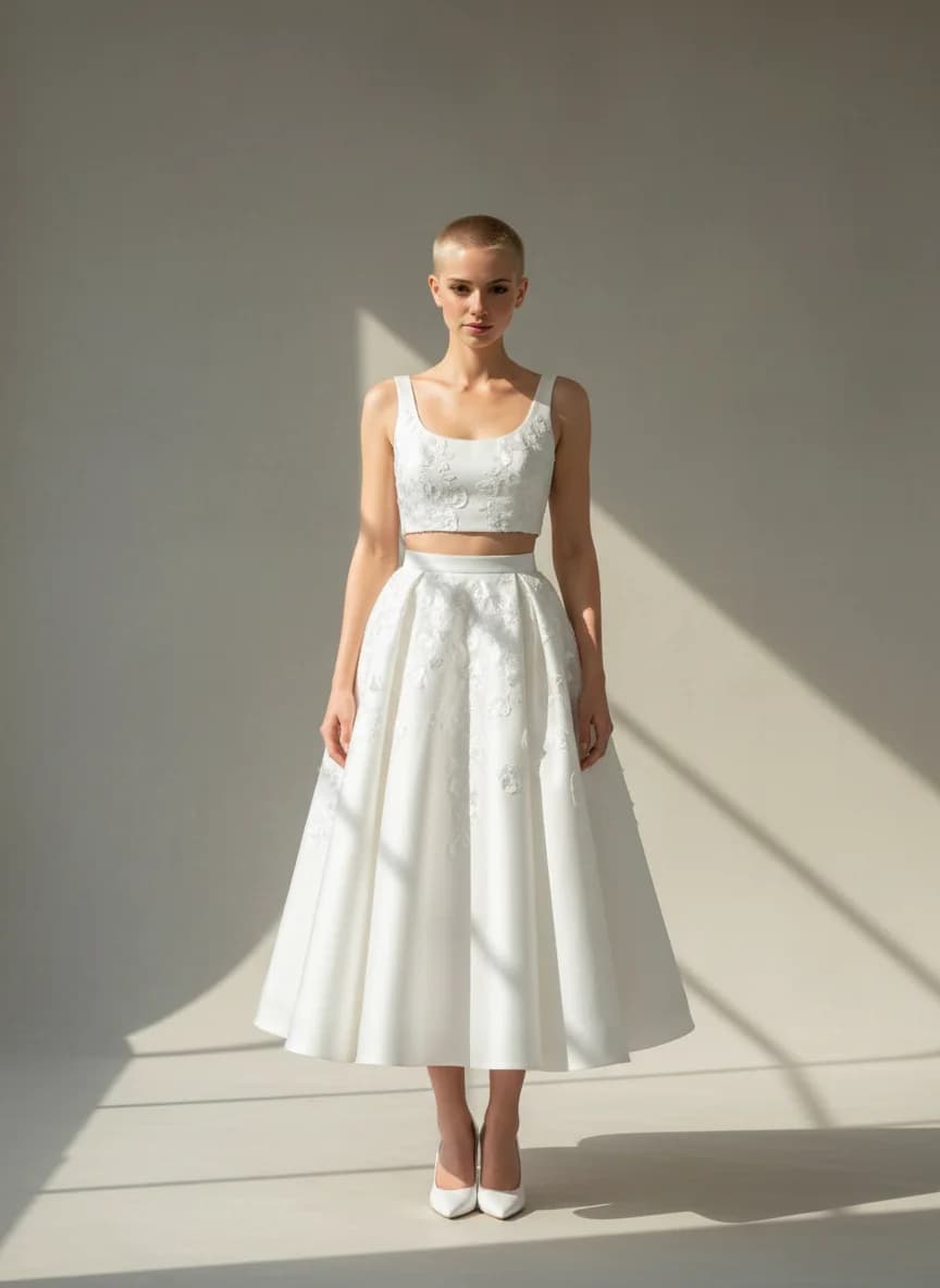 Two Piece dress with Tea Length and Scoop neckline