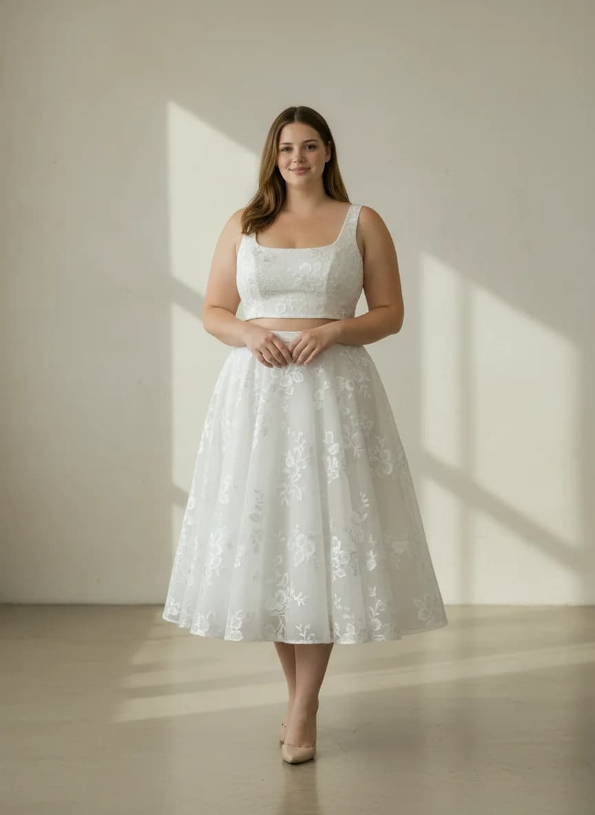 Two Piece dress with Tea Length and Square neckline