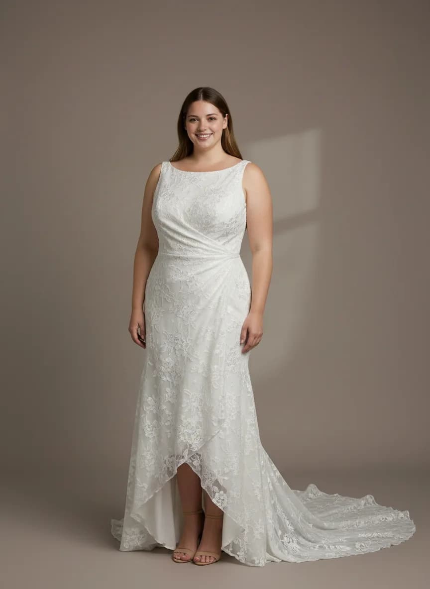 Wrap & Asymmetric dress with Chapel Train and Boat Neck neckline