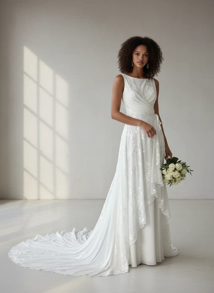 Wrap & Asymmetric dress with Boat Neck neckline