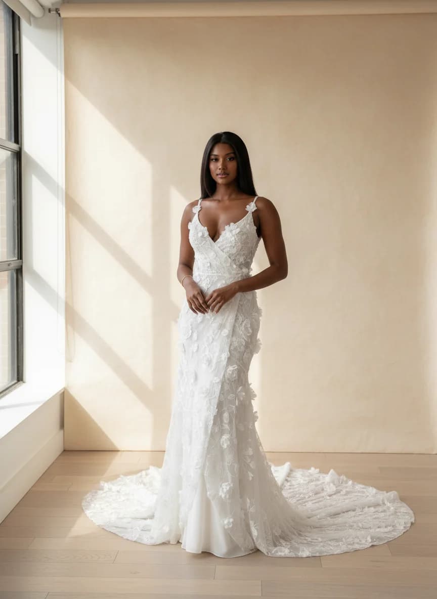 Wrap & Asymmetric wedding dress with Sweetheart neckline