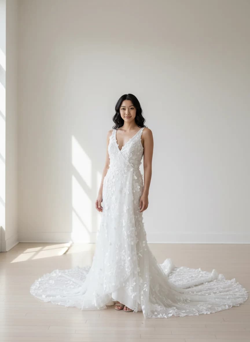 Wrap & Asymmetric dress with Illusion neckline