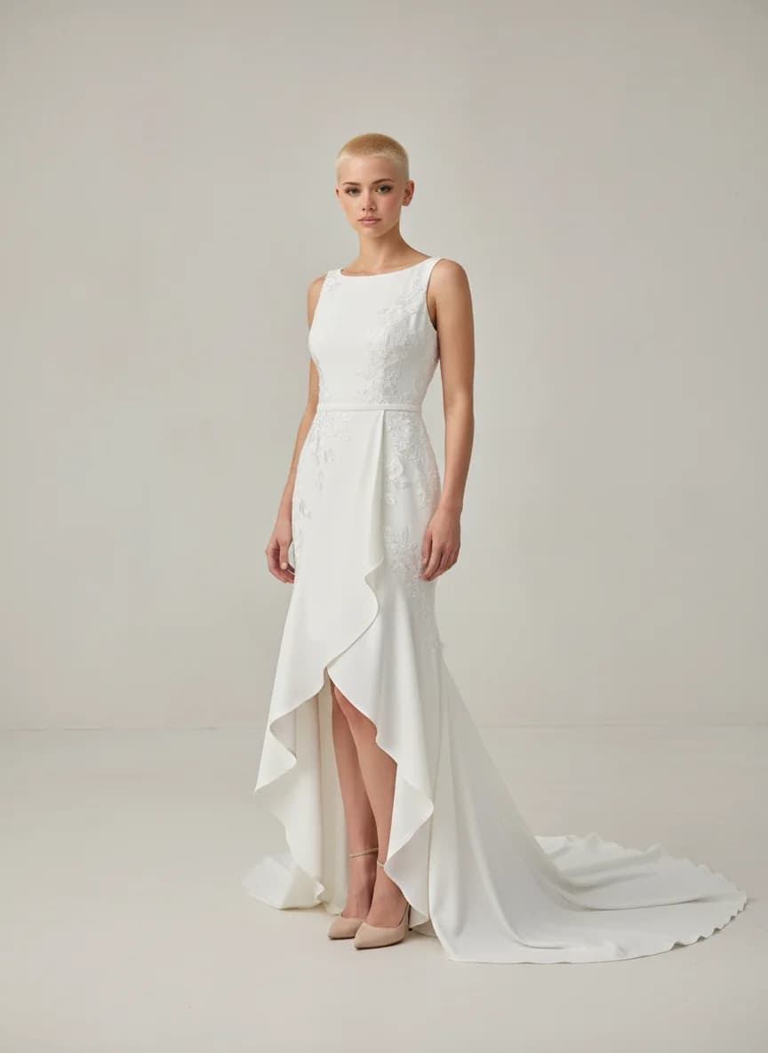 Wrap & Asymmetric dress with High-Low and Boat Neck neckline