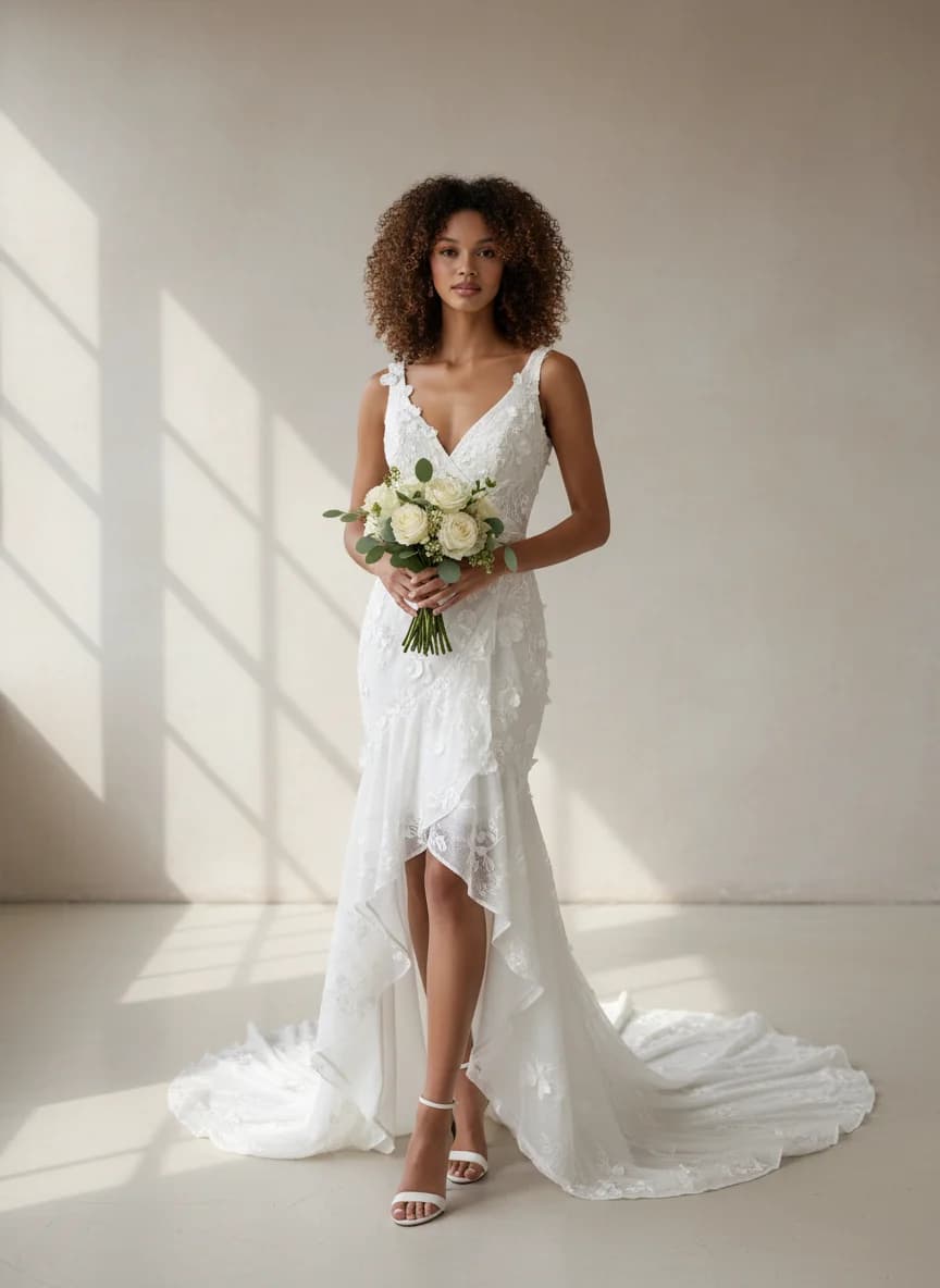 Wrap & Asymmetric dress with High-Low and Sweetheart neckline