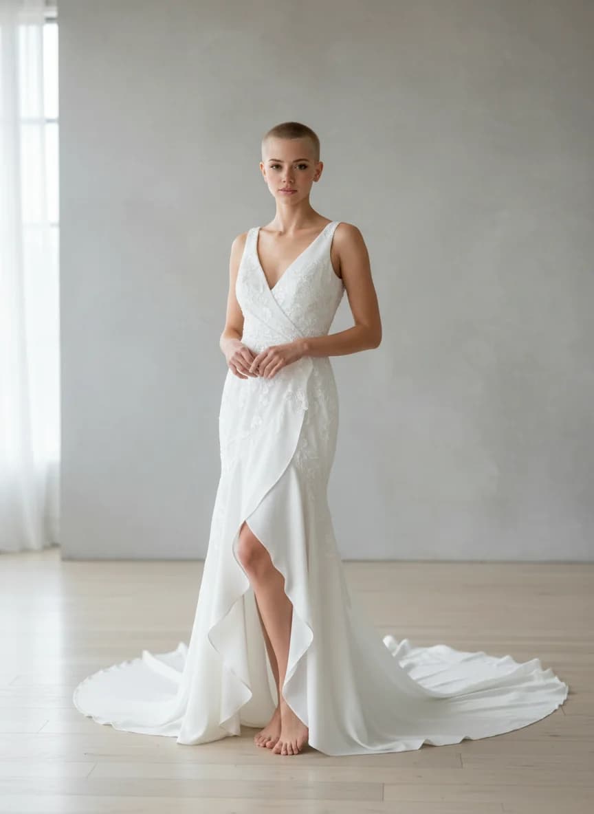 Wrap & Asymmetric dress with High-Low and V-Neck neckline