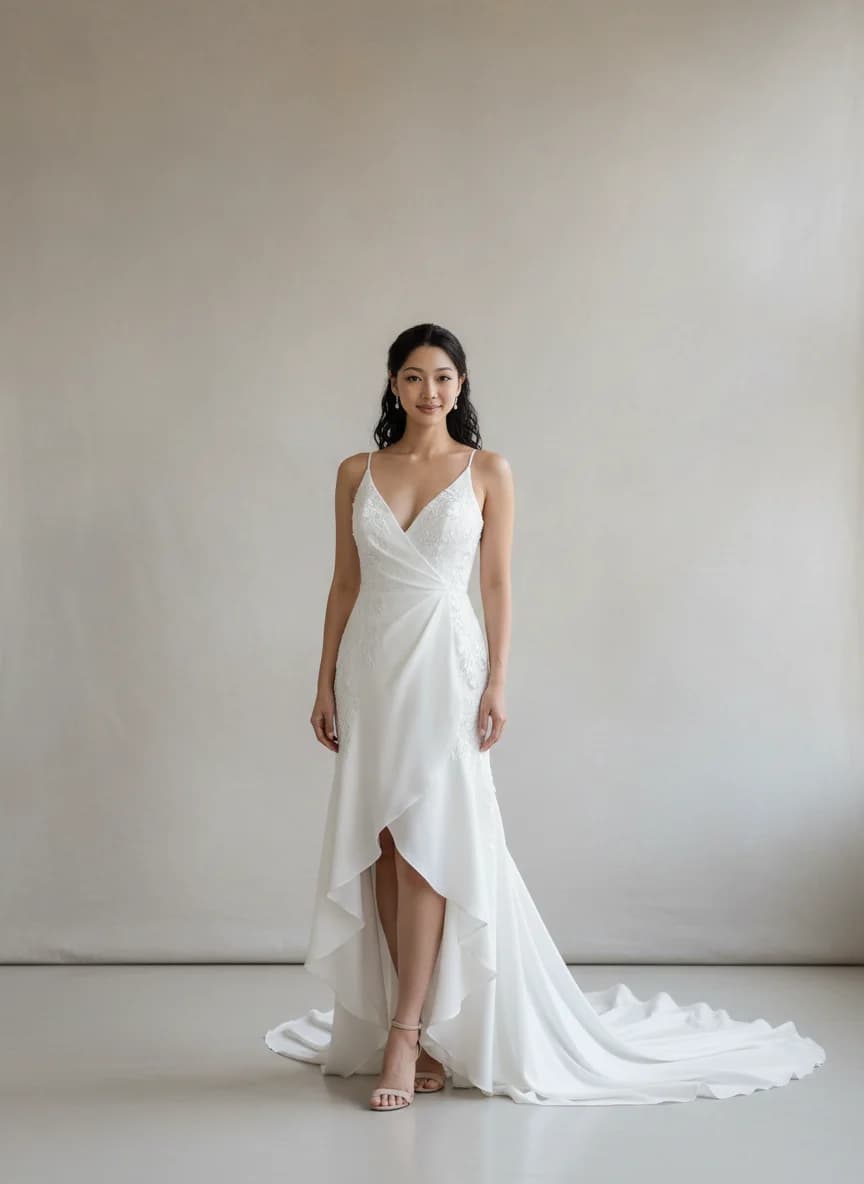 Wrap & Asymmetric dress with High-Low and High Neckline neckline