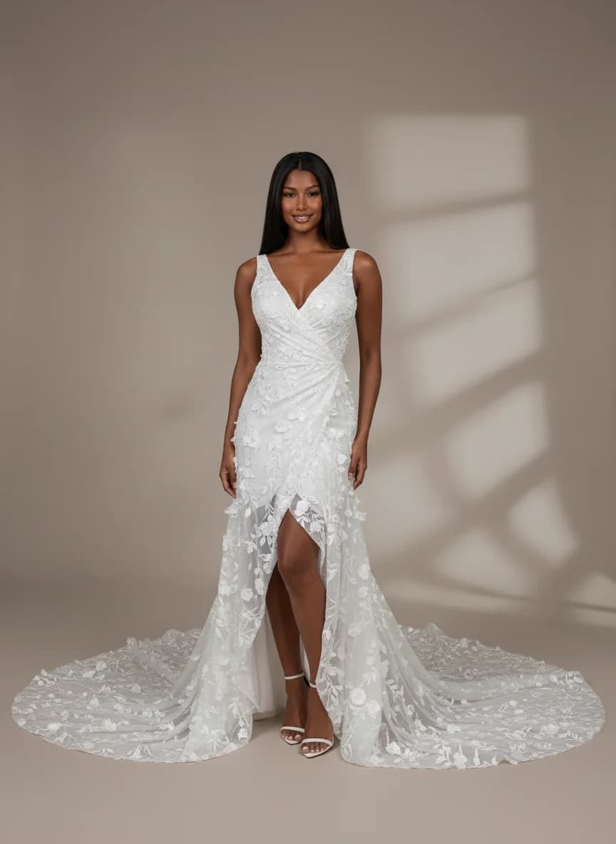 Wrap & Asymmetric dress with High-Low and Illusion neckline