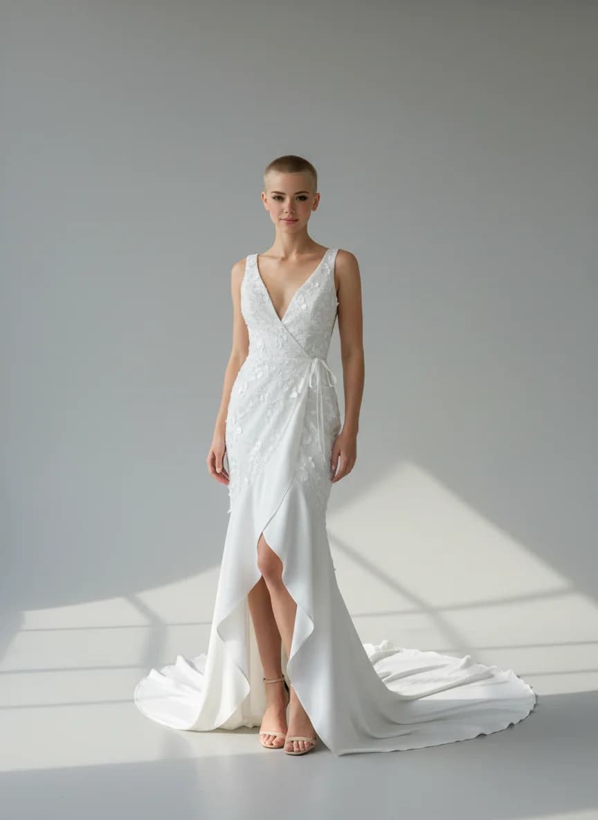 Wrap & Asymmetric dress with High-Low and Plunge neckline