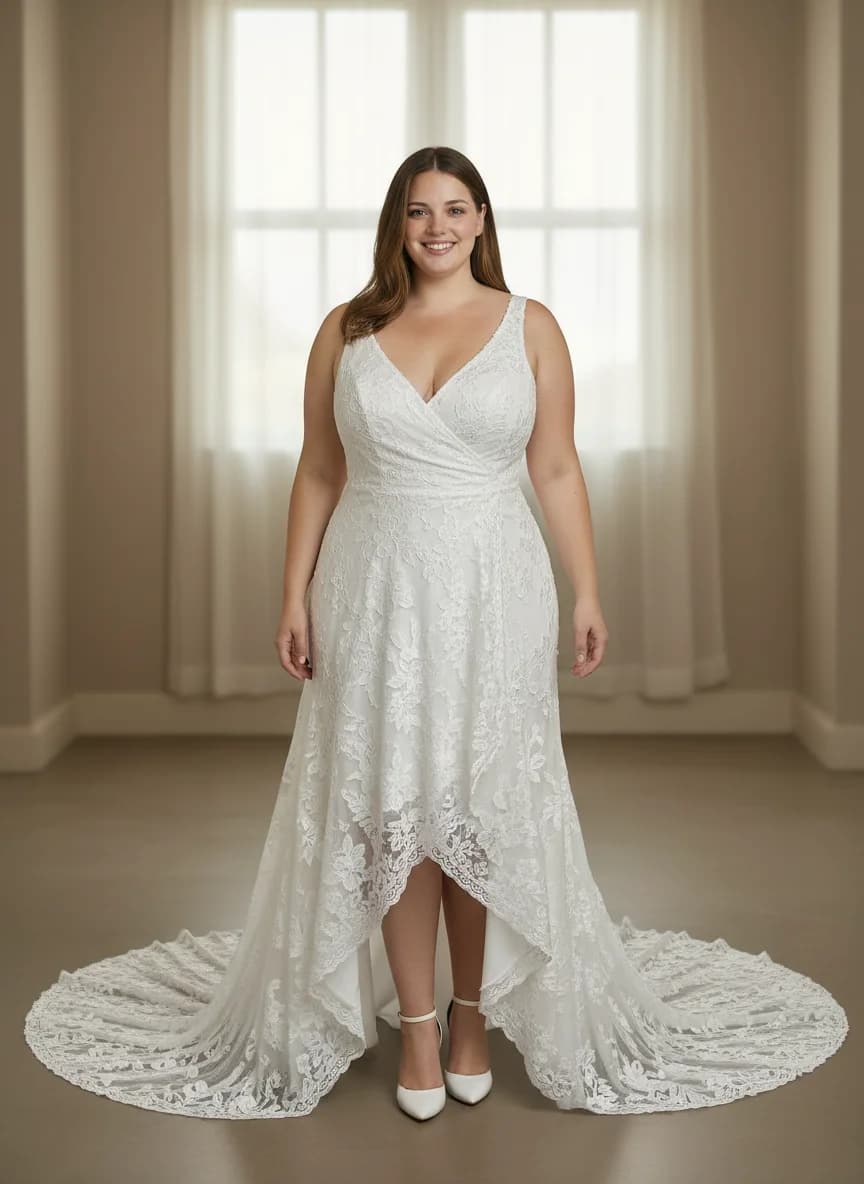 Wrap & Asymmetric dress with High-Low and Scoop neckline