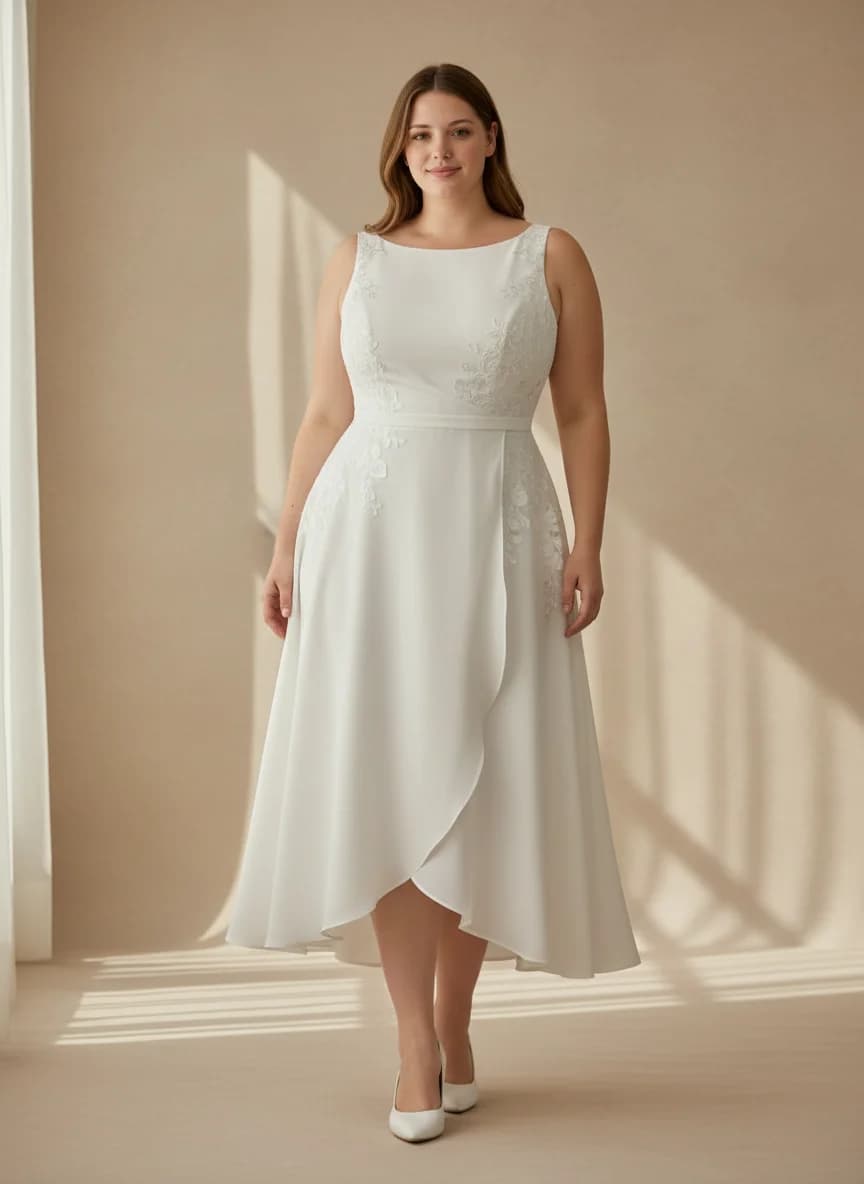 Wrap & Asymmetric dress with Knee Length and Boat Neck neckline