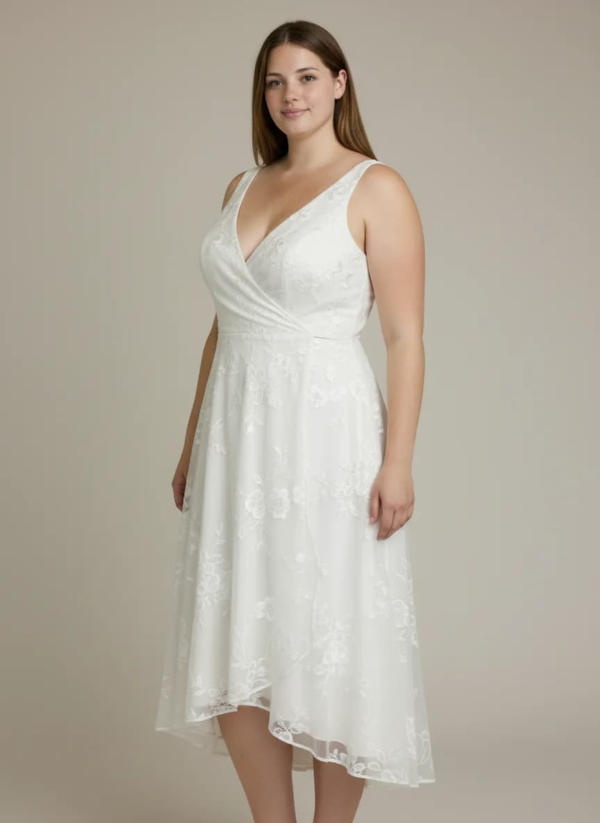 Wrap & Asymmetric dress with Knee Length and V-Neck neckline