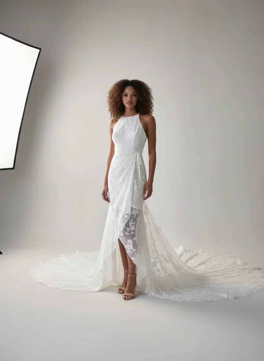 Wrap & Asymmetric dress with Knee Length and Illusion neckline