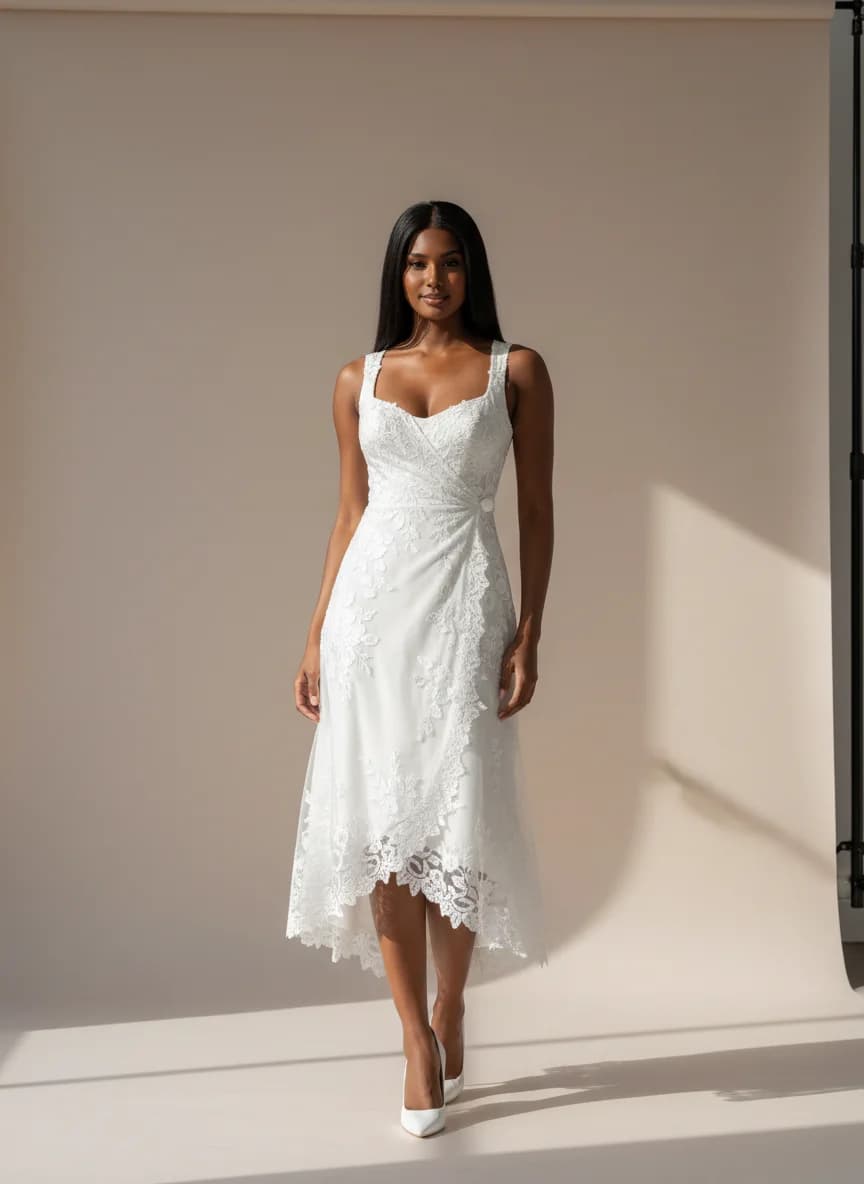 Wrap & Asymmetric dress with Knee Length and Square neckline