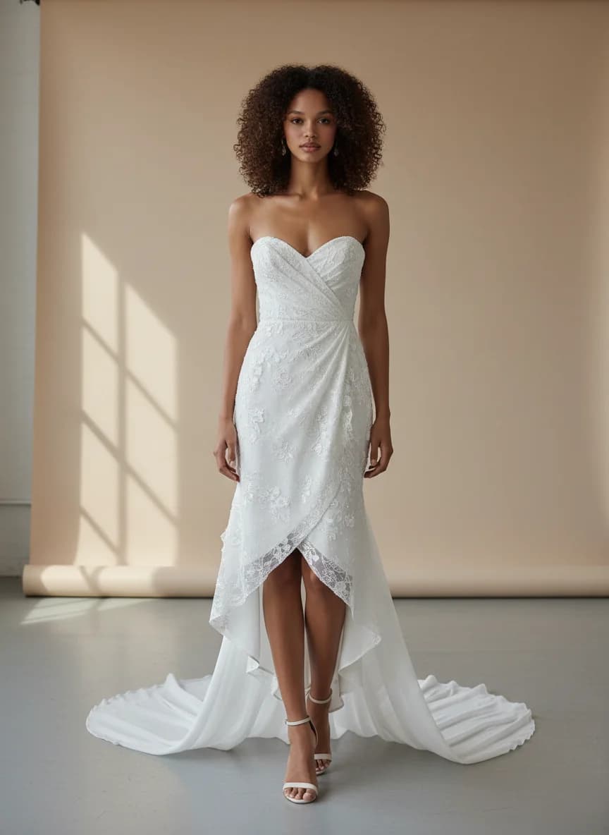 Wrap & Asymmetric dress with Knee Length and Strapless neckline
