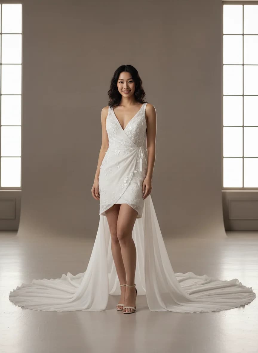 Wrap & Asymmetric dress with Mini and Plunge neckline