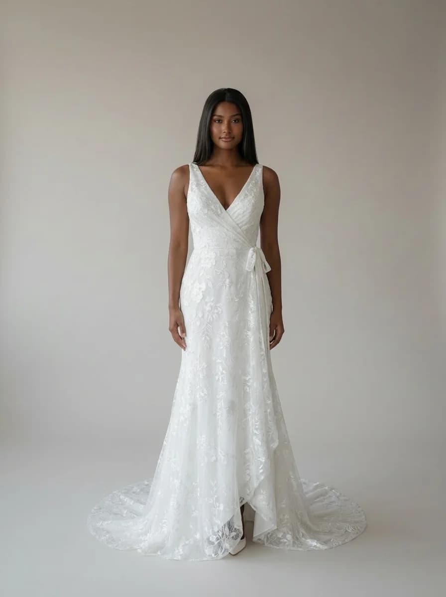 Wrap & Asymmetric dress with Sweep Train and V-Neck neckline