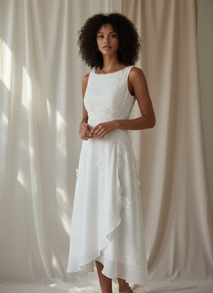 Wrap & Asymmetric dress with Tea Length and Boat Neck neckline