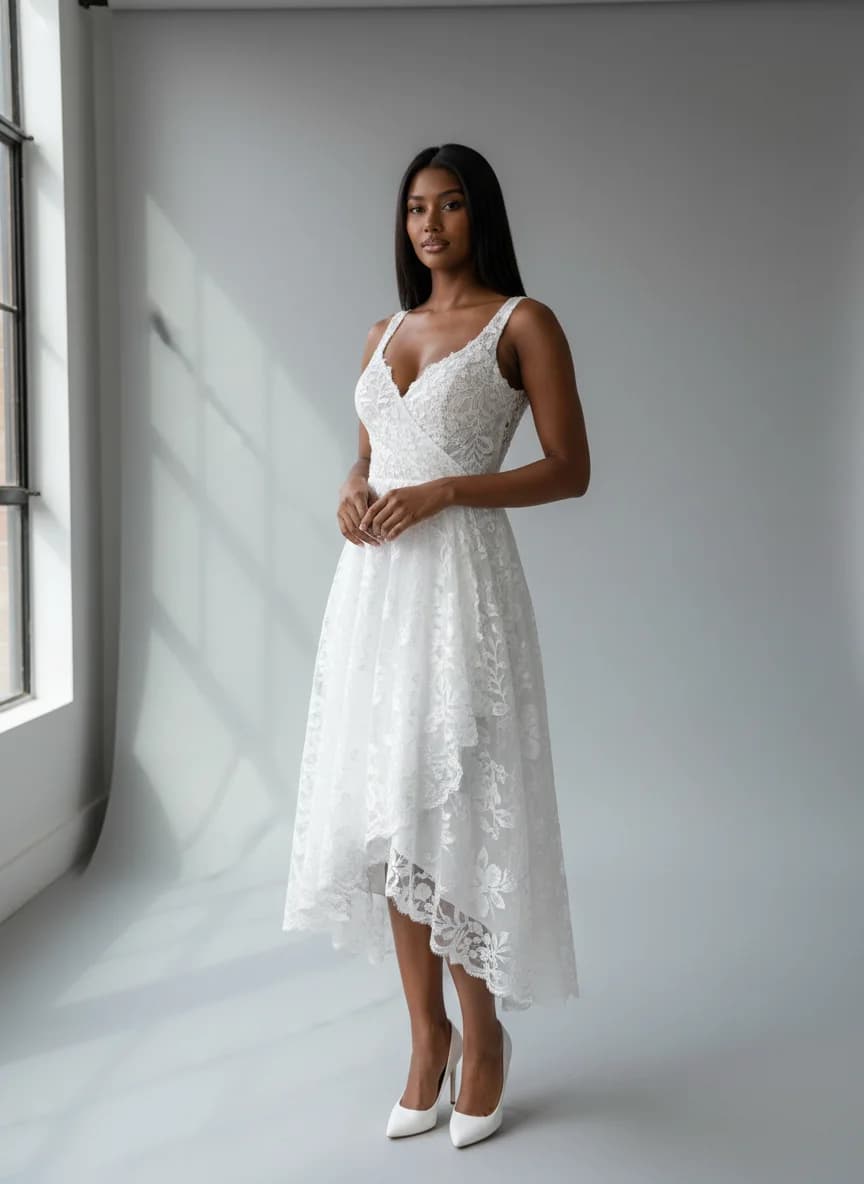 Wrap & Asymmetric dress with Tea Length and Sweetheart neckline