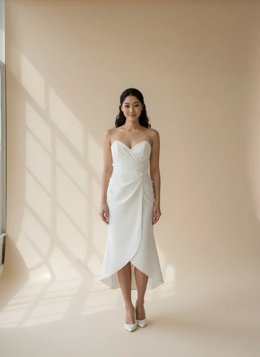 Wrap & Asymmetric dress with Tea Length and Strapless neckline